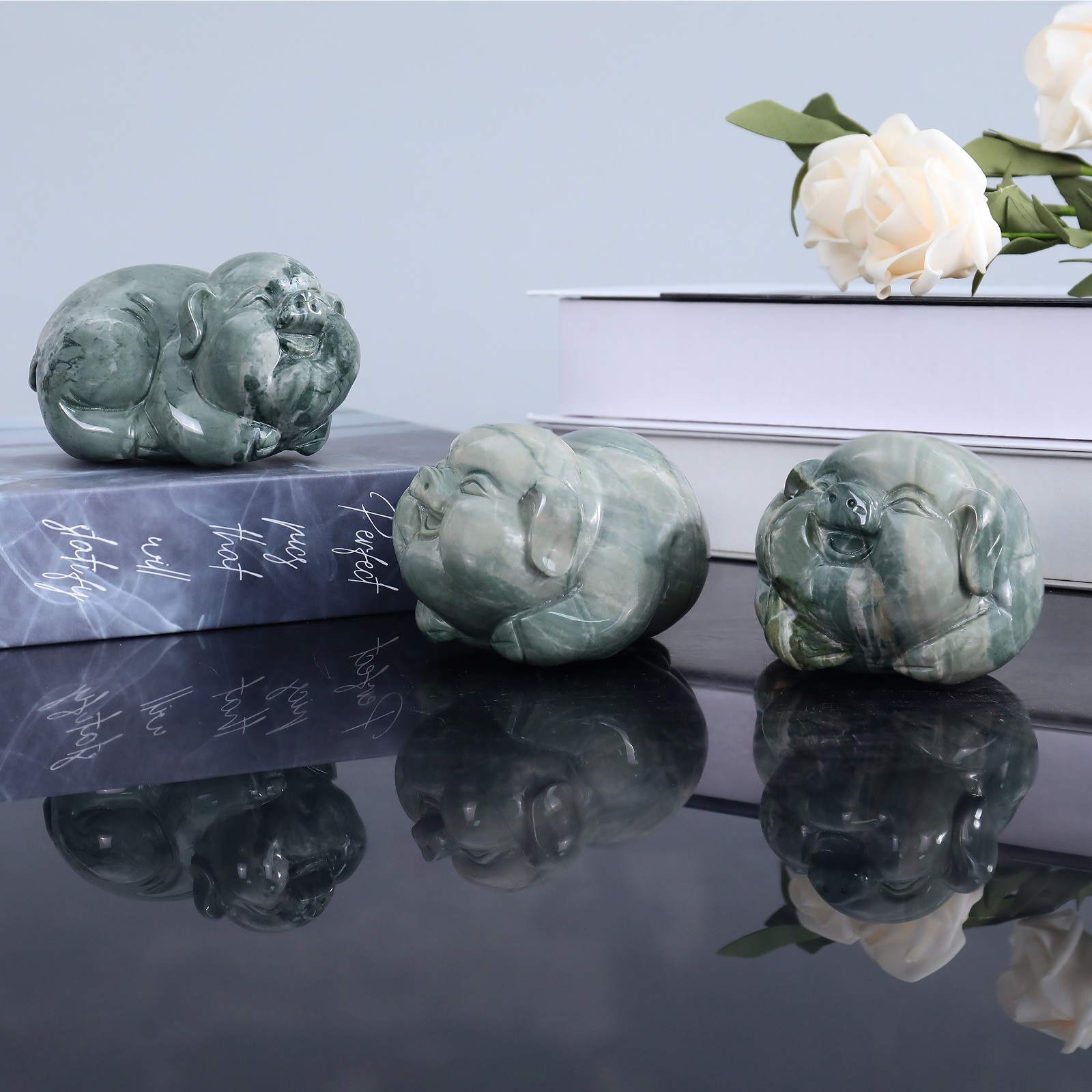 Natural Jade Handmade Lucky Pig Figurine - Feng Shui Home Decoration & Collectible