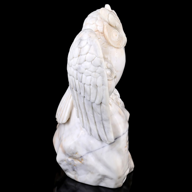 8.5" White Jade Hand Carved Crystal Owls Sculpture