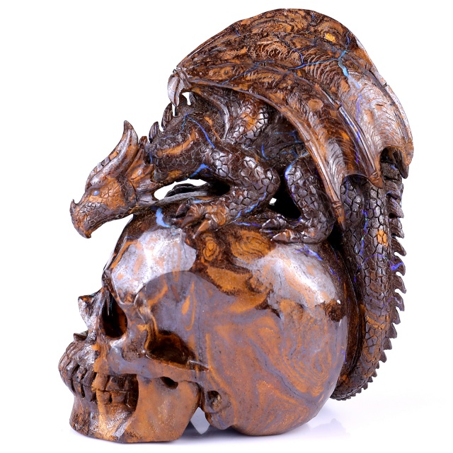Unique 6.8" Opal Realistic Skull – Hand Carved Natural Crystal Sculpture for Energy Healing