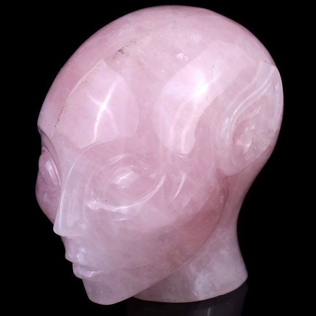 3.9" Rose Quartz Elf Alien Skull – Hand Carved Natural Crystal Healing Sculpture