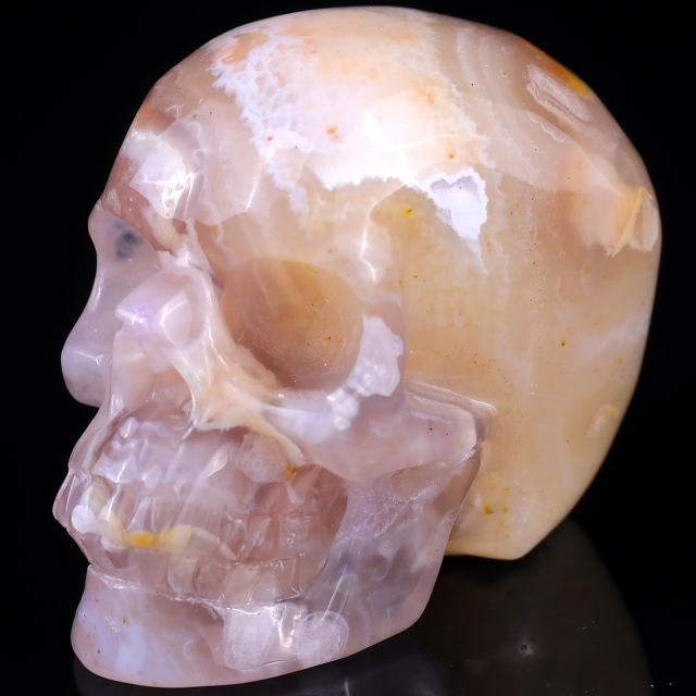 2.8" Sakura Agate Hand Carved Crystal Realistic Skull Sculpture
