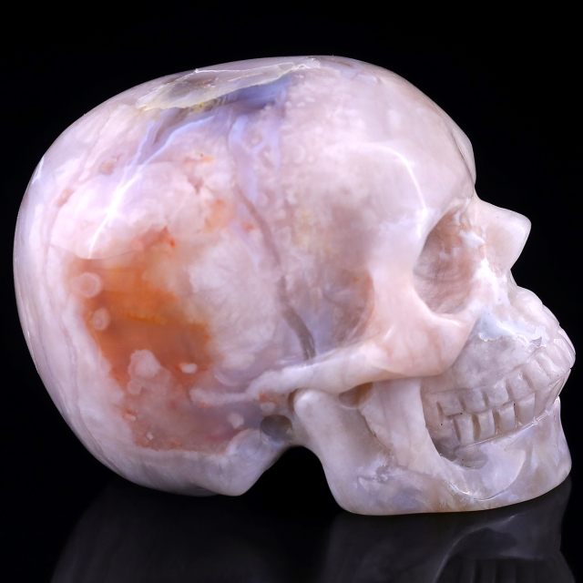 3.0" Sakura Agate Hand Carved Crystal Realistic Skull Sculpture