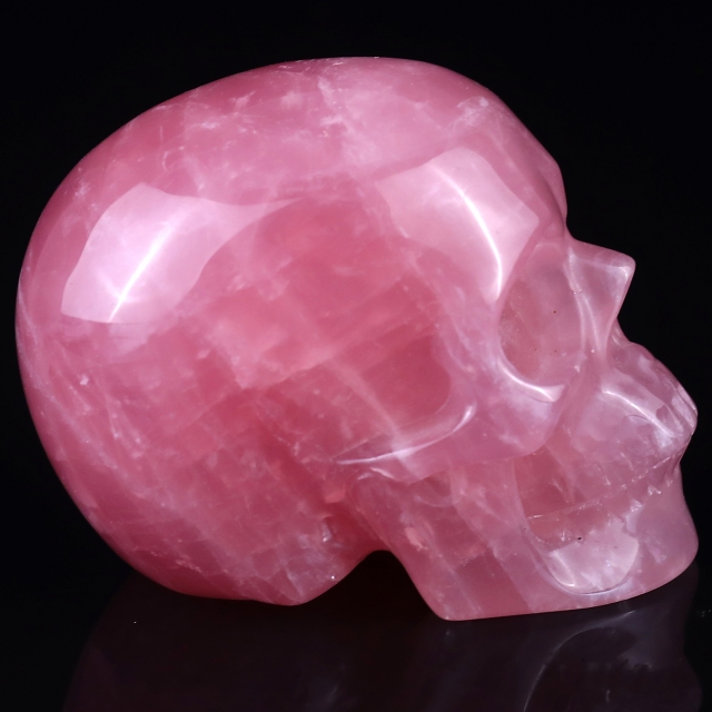 3.0" Rose Quartz Hand Carved Crystal Realistic Skull Sculpture