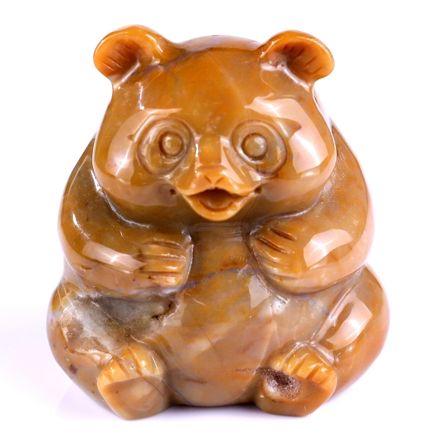 2.8" Chalcedony Hand Carved Crystal Panda Sculpture