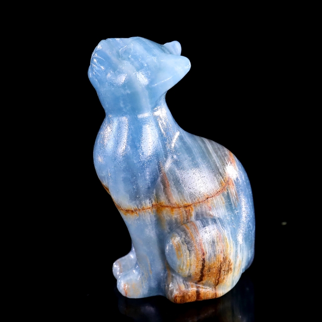 2.9" Natural Blue Onyx Hand Carved Crystal Cat Sculpture