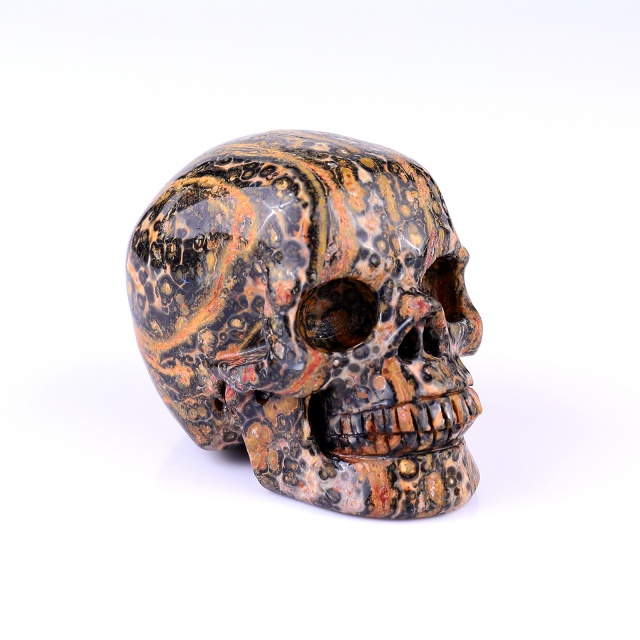 3.1" Leopard Skin Jasper Hand Carved Crystal Realistic Skull Sculpture