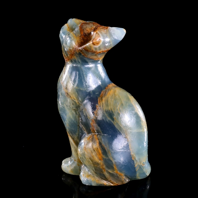 2.9" Natural Blue Onyx Hand Carved Crystal Cat Sculpture