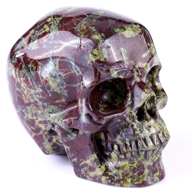 3.0" Dragon Blood Jasper Carved Crystal Realistic Skull Sculpture