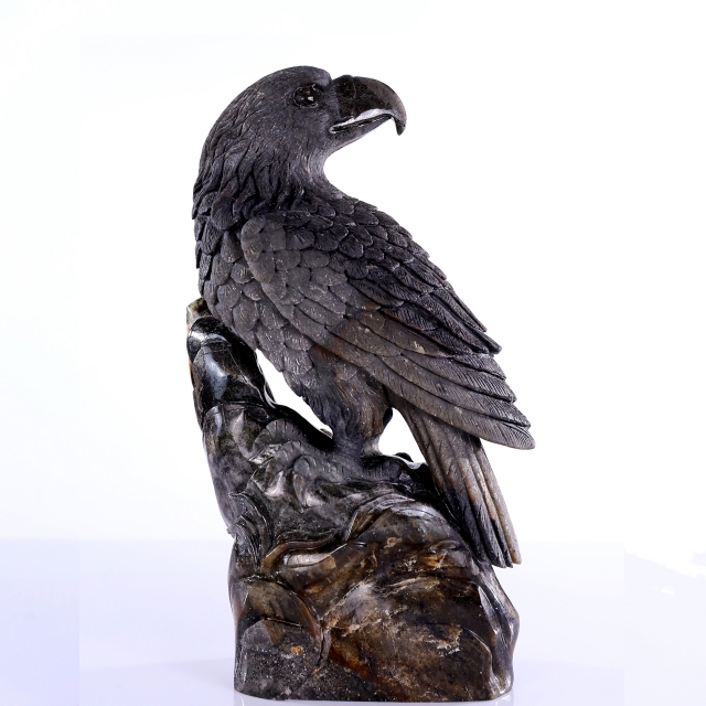 11" Natural Emerald Hand Carved Crystal Eagle Sculpture