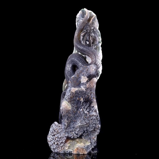 11.8 Inch Artisanal Amethyst Geode Snake & Frog – Hand-Carved Crystal Sculpture for Luxury Decor