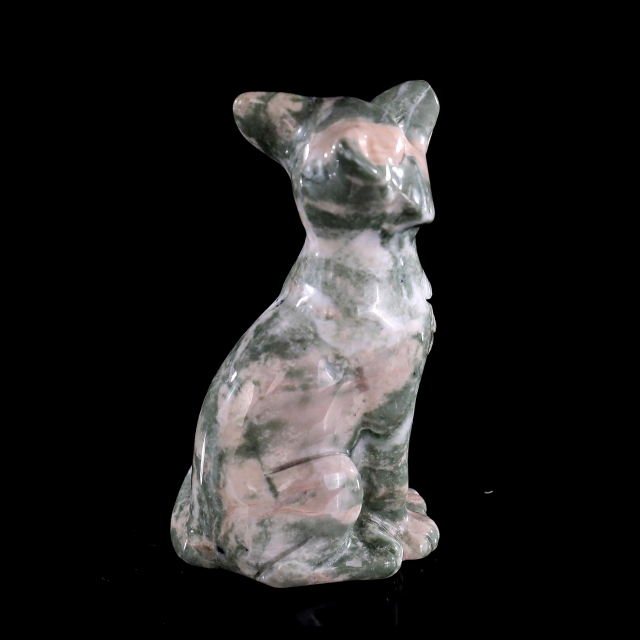 2.9" Natural Jiulong Jade Hand Carved Crystal Fox Sculpture
