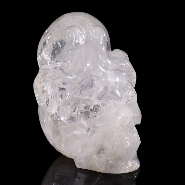 4-inch Hand Carved Clear Quartz Octopus Skull - Natural Crystal Sculpture for Luxury Display & Spiritual Energy