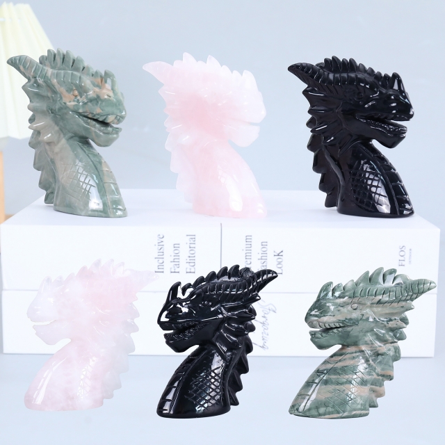 Handcrafted Multiple Jade Dragon Head Carvings - Natural Jade Decor & Collectibles