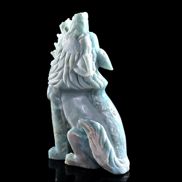 10.8" Amazonite Standing Wolf Sculpture, Hand-Carved Gemstone Art for Collection & Home Decor