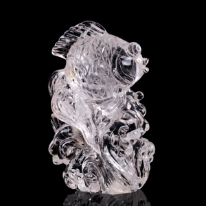 5-inch Hand Carved Clear Quartz Goldfish Decoration - Auspicious Gemstone Sculpture for Luck & Décor