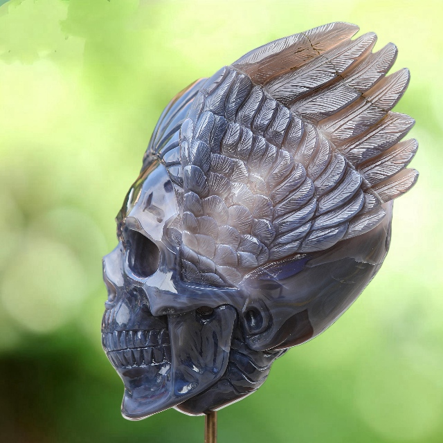 Unique 10" Amethyst Geode Agate Skull – Hand Carved Natural Crystal Geode Sculpture