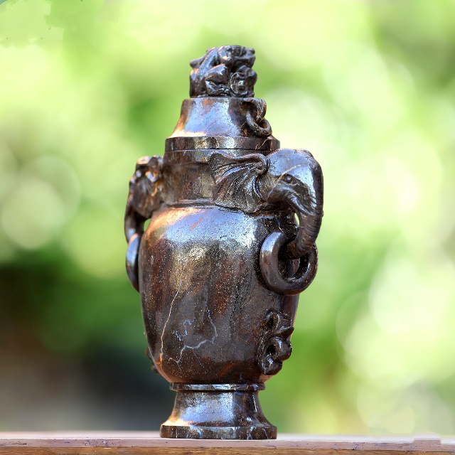 8.7” Natural Opal Hand Carved Crystal Vase with Lid - Healing Stone