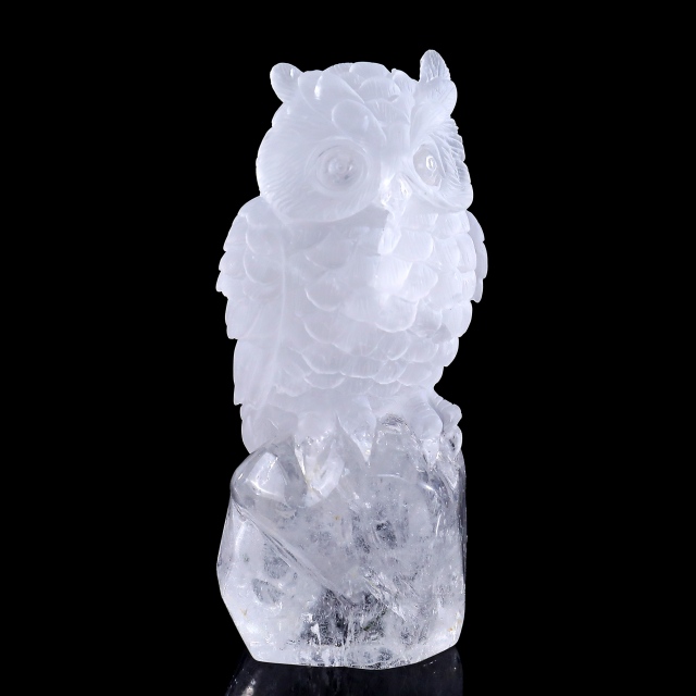 4.9-inch Hand Carved Clear Quartz Owl - Wisdom Symbol Gemstone Sculpture for Collection & Home Décor