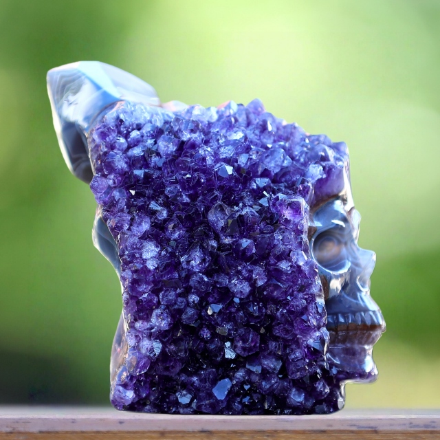 5.0" Amethyst Druse Agate Hand Carved Mineral Specimen Skull Sculpture