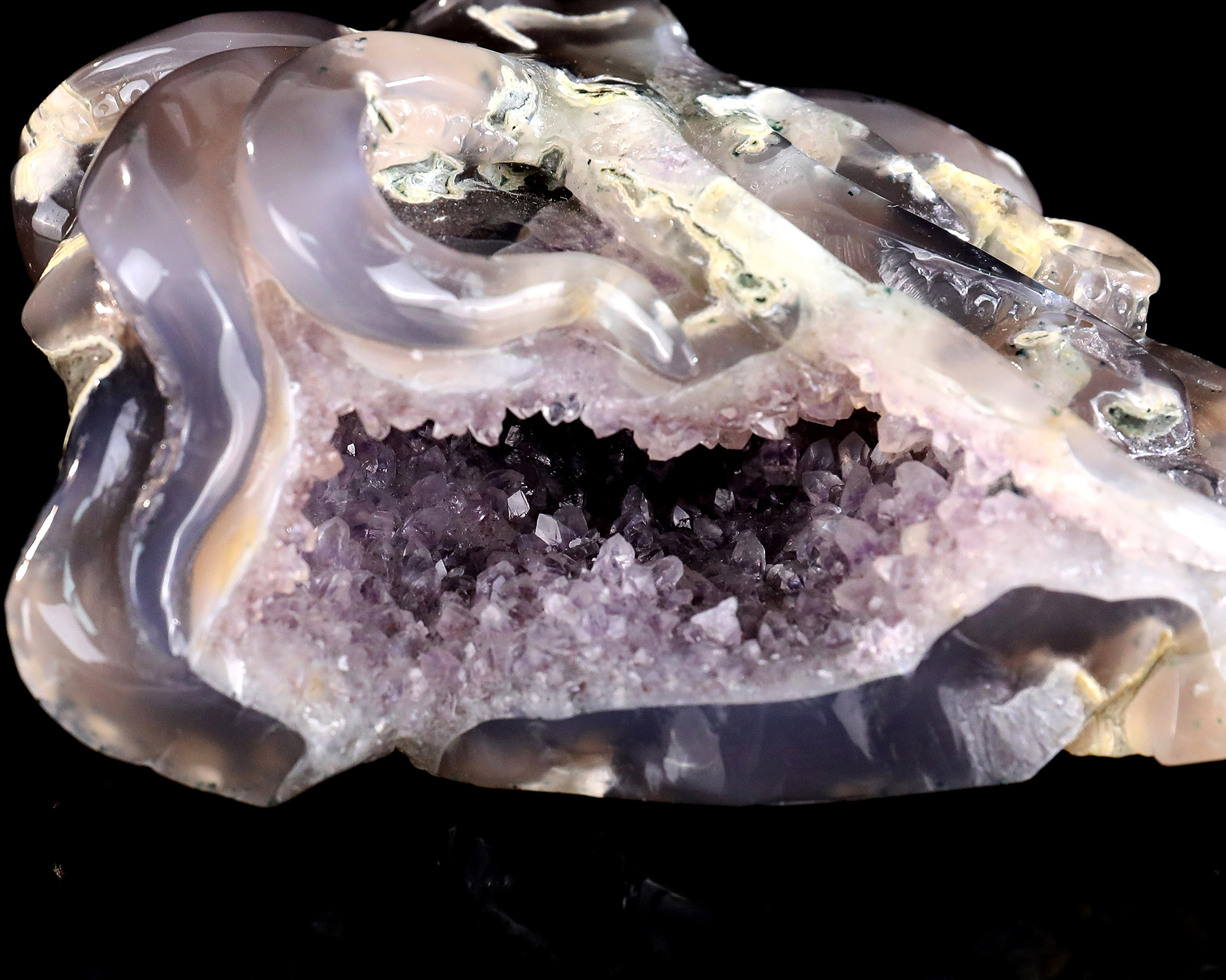 Detailed Geode Agate Octopus Sculpture - Hand Carved Natural Crystal Animal Figurine