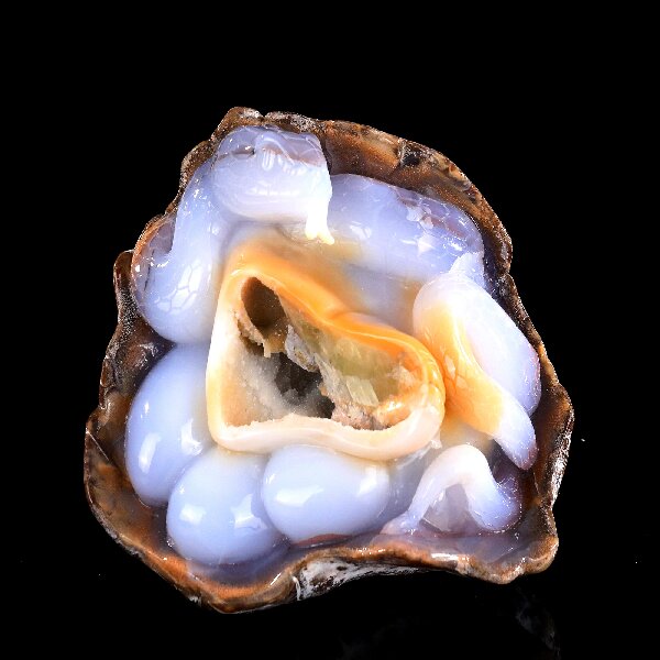 Natural Blue Chalcedony Geode Snake Carving - Handcrafted Crystal Animal Sculpture for Home Decor & Collection