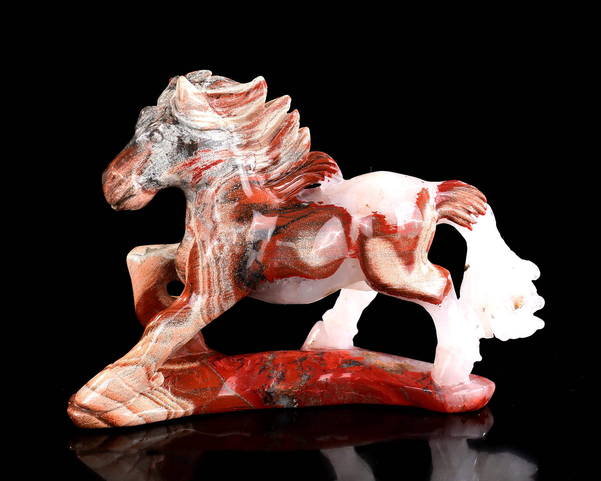 Hand-Carved Running Horse Statue - Polished Gemstone Animal Figurine for Feng Shui & Collection