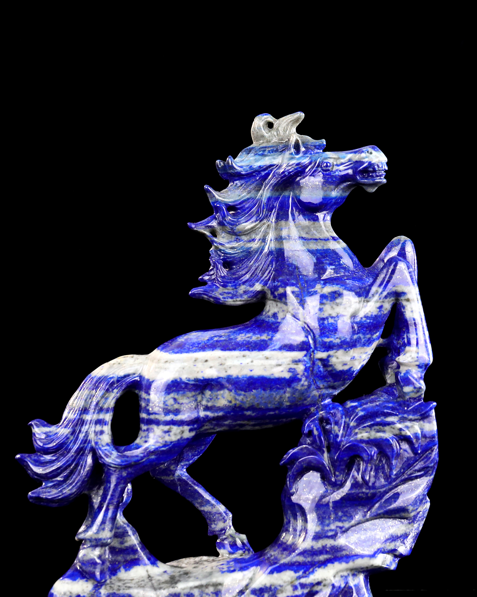 Lapis Lazuli Running Horse Stone Sculpture - Unique Natural Crystal Carving for Desk Decoration & Spiritual Gift