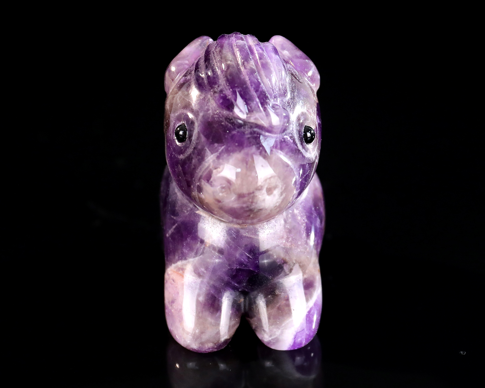 Hand-Carved Amethyst Cartoon Pony Figurine - Polished Stone Animal Statue for Desk Display & Collection