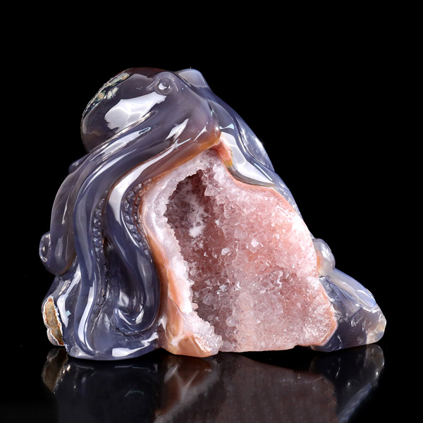 Handmade Geode Agate Octopus Carving - Natural Crystal Sculpture for Home Decor