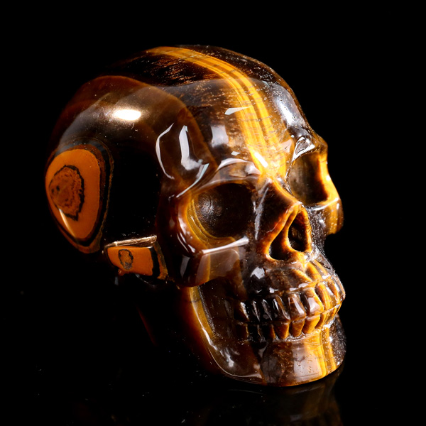 Lustrous Chatoyant Tiger's Eye Skull - Natural Artisan Hand-Carved Crystal Sculpture