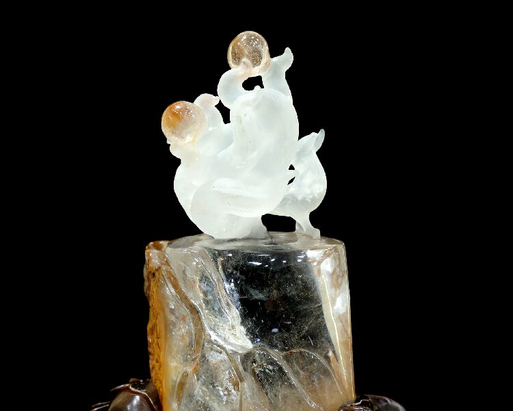 Rutilated Quartz Nine-Tailed Fox Sculpture - Divine Healing Spiritual Crystal Decor