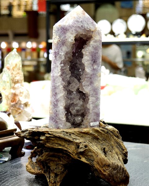 Natural Amethyst Cherry Blossom Hexagonal Prism - Hand Carved Healing Decor