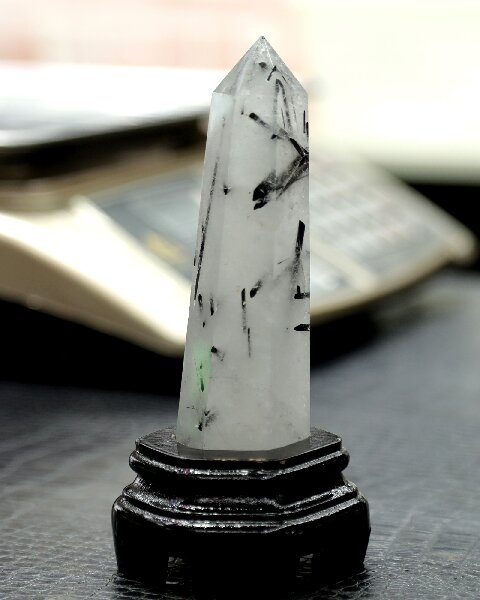 Natural Black Tourmaline Hexagonal Prism - Hand Polished Energy Protection Crystal